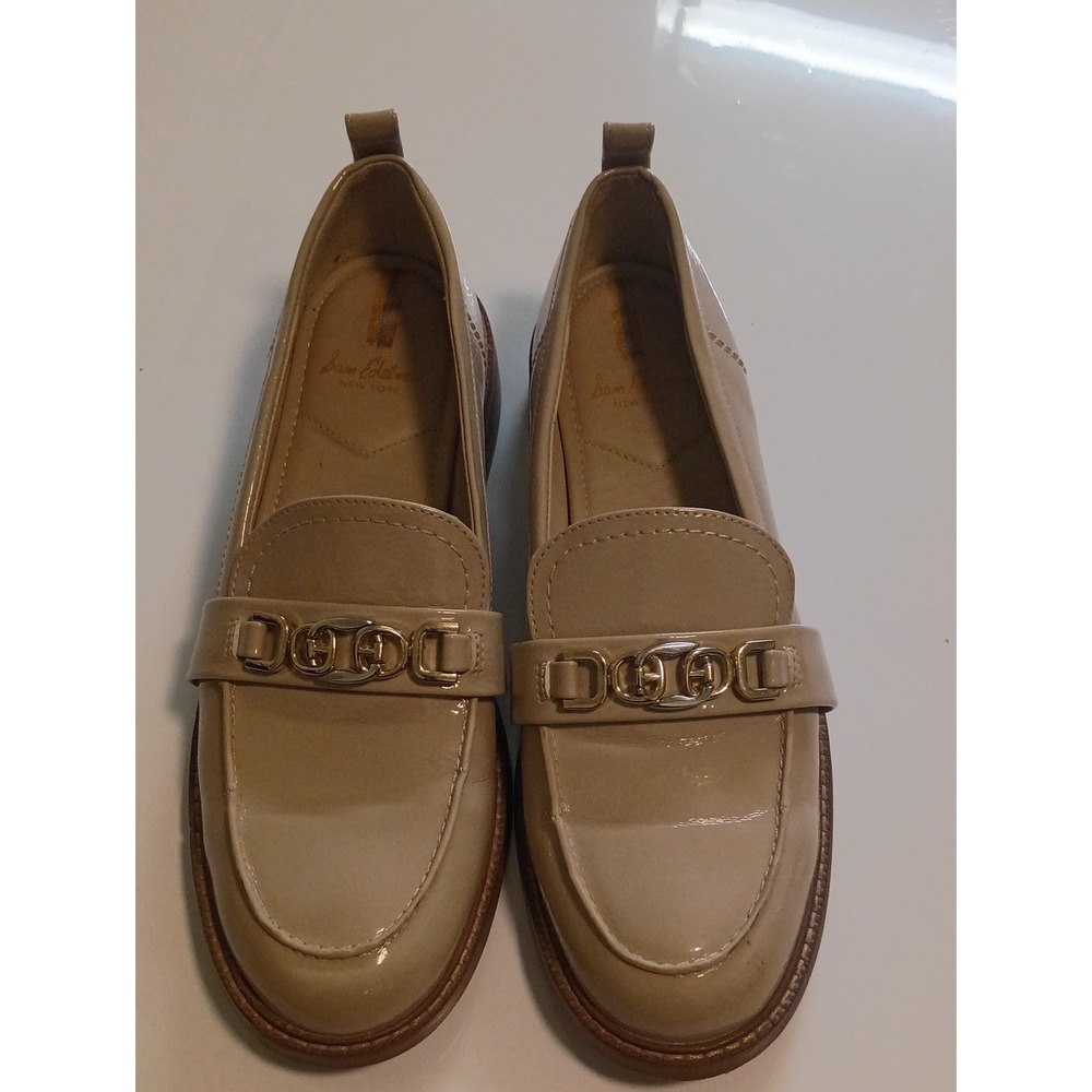 Sam Edelman Beige Patent Leather Bit Loafers Loraine Flat Shoes Womens 8M